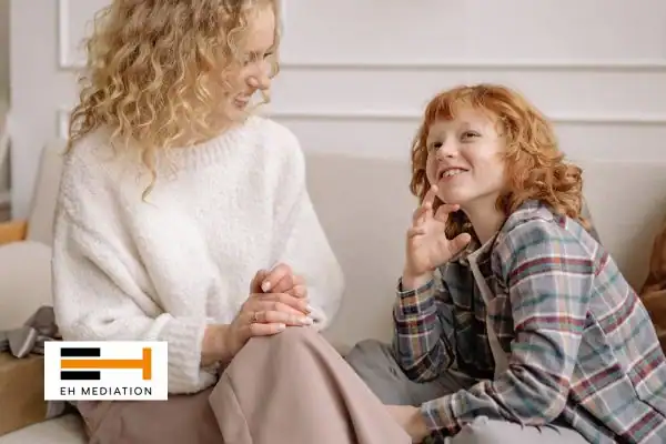 Happy mother and child after sorting child arrangements mediation Ashby-de-la-Zouch